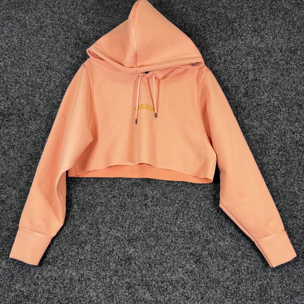 Jordan Womens Air Jordan Cropped Hoodie Peach ‎ Gold Logo Medium Fleece Pullover